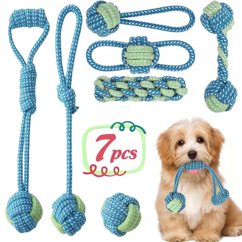 Dog Rope Toy Aggressive Chewers - Juego de 7 juguetes interactivos con